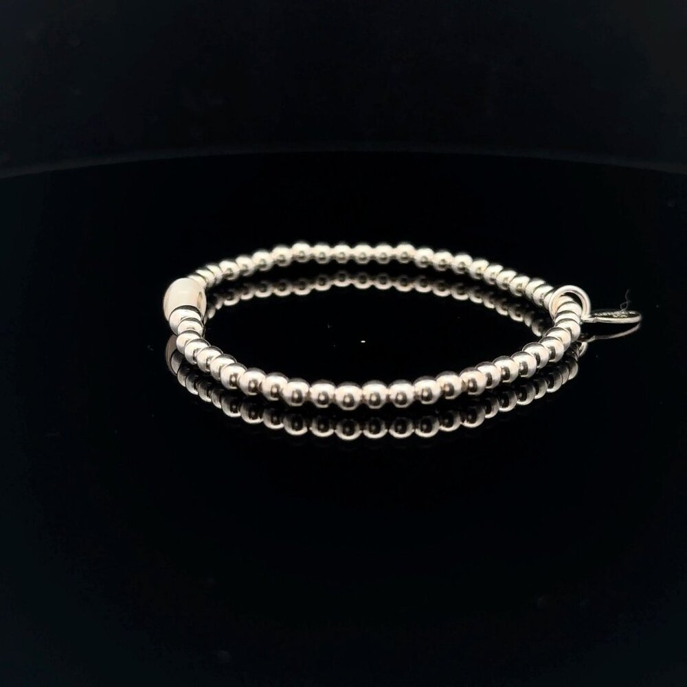 925 Sterling Silver Beaded Stretch Stacking Bracelet MOP Letter Initial J - Picture 3 of 6